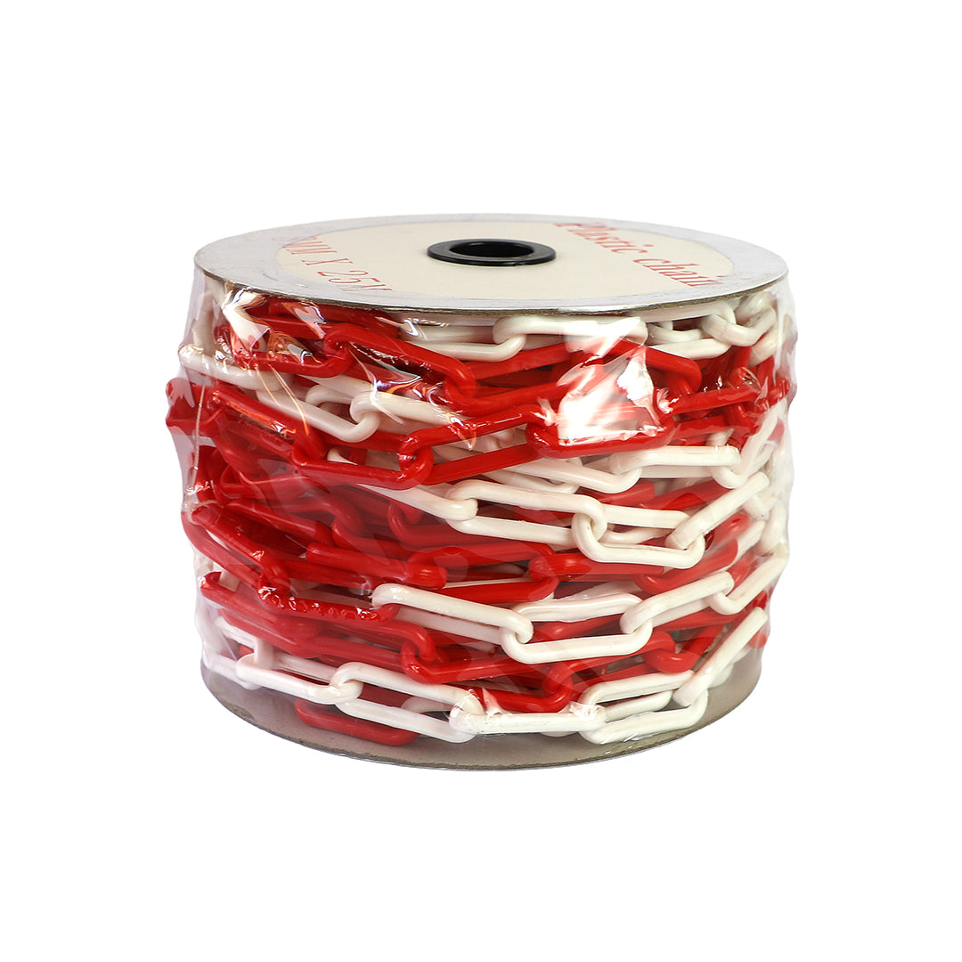 CADENA PLASTICA ROJO-BLANCA CERRADO (ROLLO DE 25 MTS)