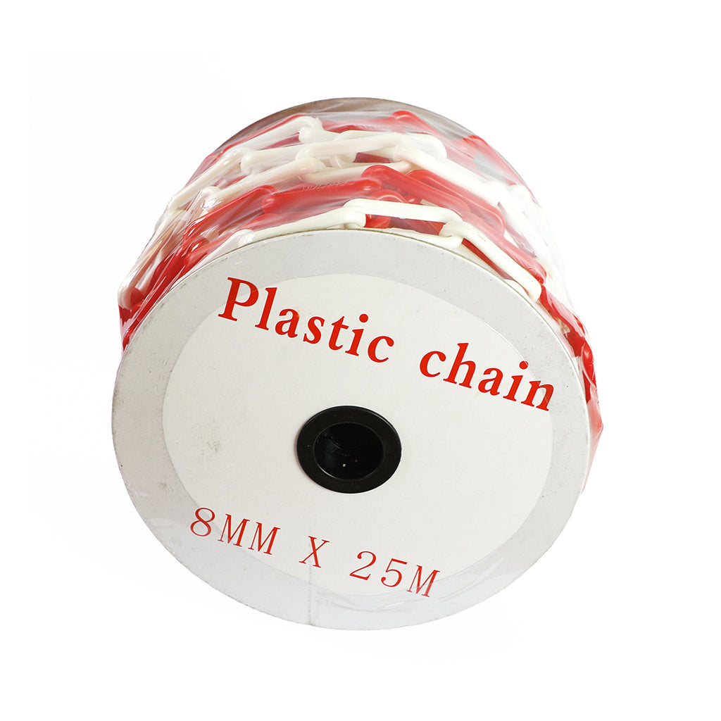 CADENA PLASTICA ROJO-BLANCA CERRADO (ROLLO DE 25 MTS)