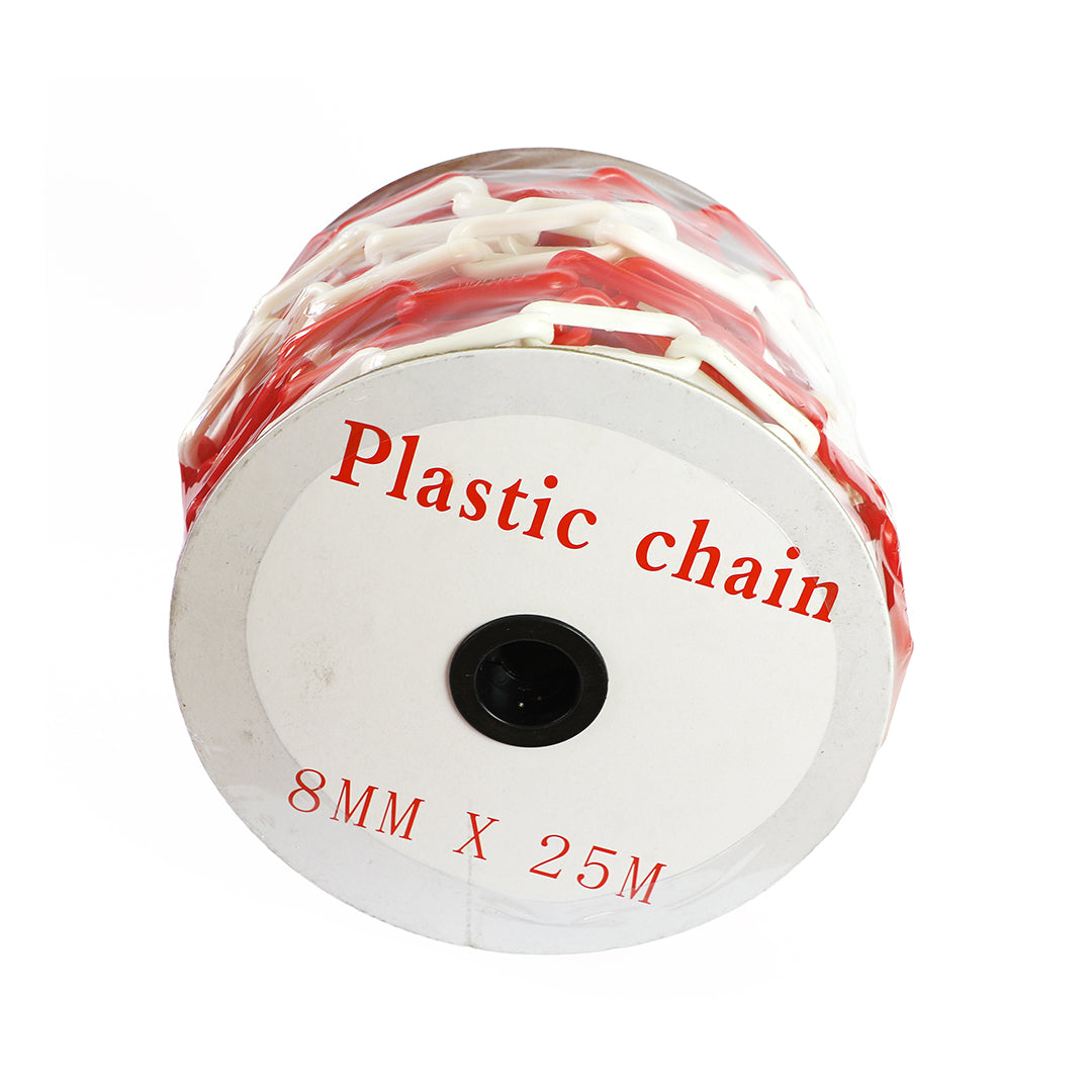 CADENA PLASTICA ROJO-BLANCA CERRADO (ROLLO DE 25 MTS)
