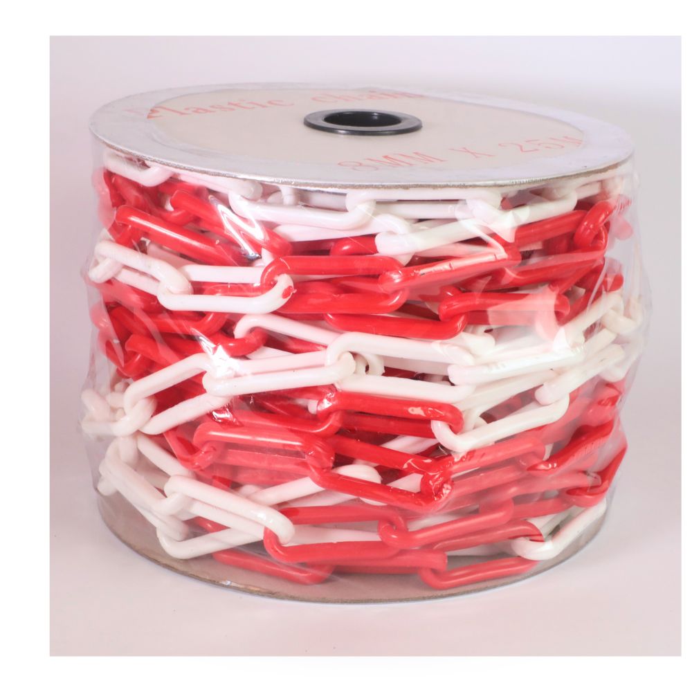 ROLLO CADENA PLASTICO ROJO/BLANCO 50 MTS (CERRADO)