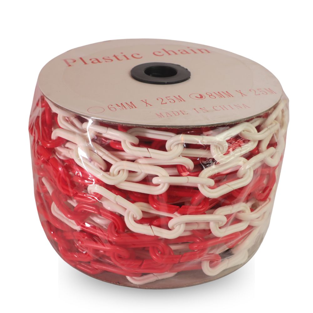 CADENA PLASTICA  BICOLOR ROJO-BLANCA (ABIERTO) 25MTS