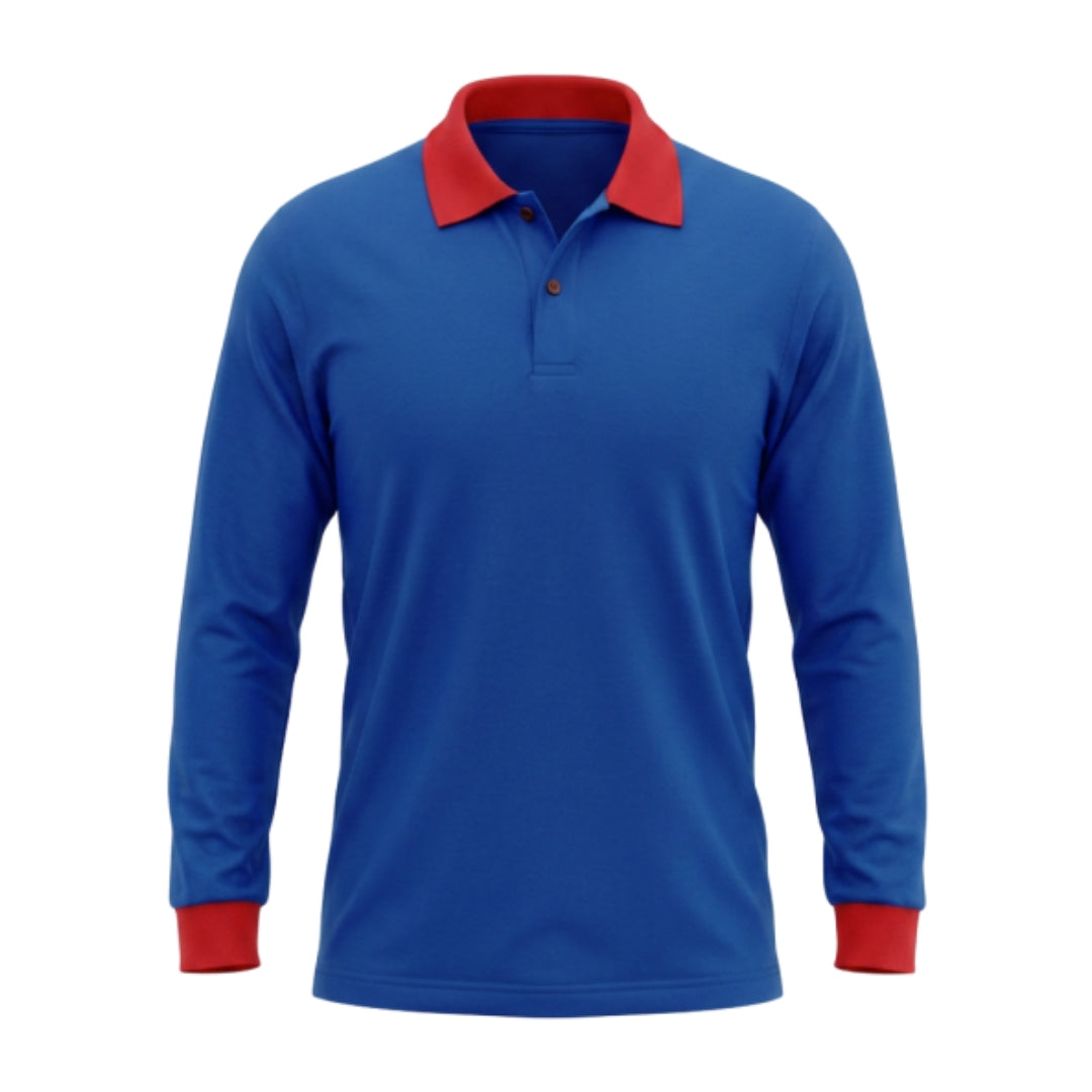 POLERON PIQUE AZUL REY CUELLO ROJO
