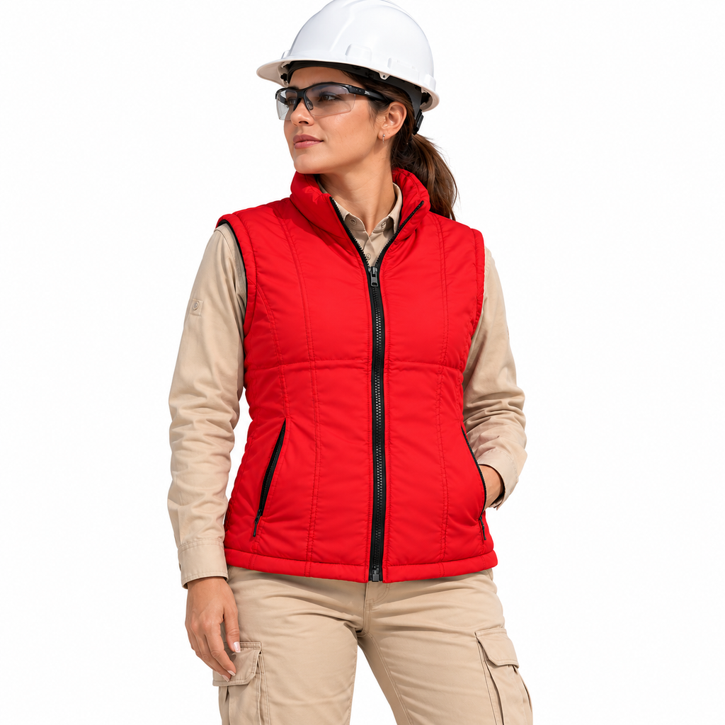 CHALECO MICROFIBRA ROJO C/POLAR DAMA