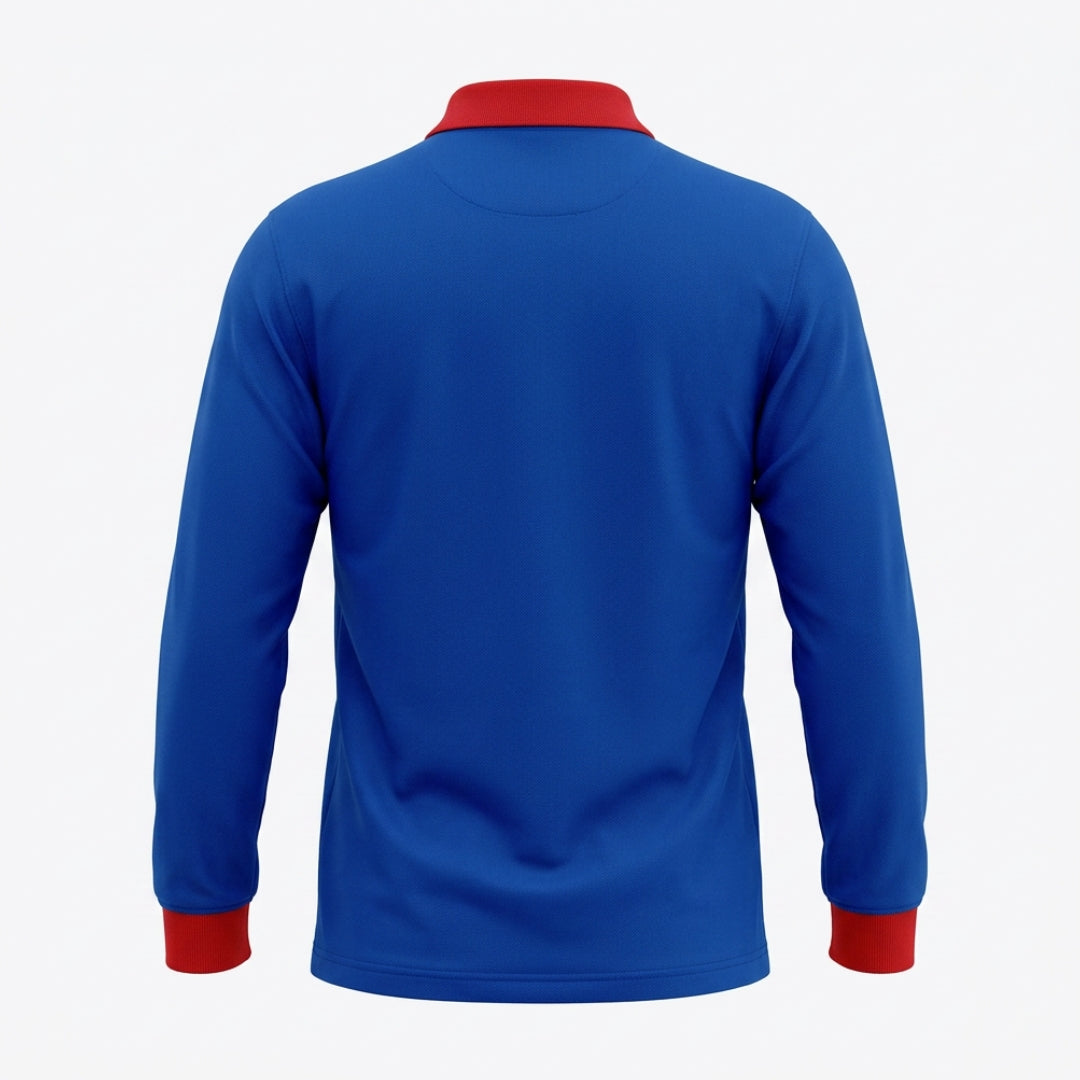 POLERON PIQUE AZUL REY CUELLO ROJO
